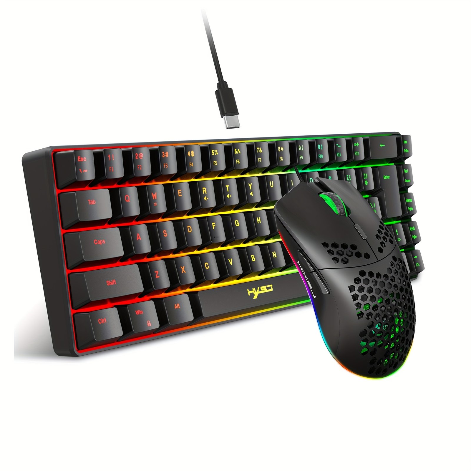 HXSJ Ergonomic 68-Key Mini Wired Keyboard with RGB Backlight and Optical Gaming Mouse, ABS Material, Compatible with PS4, Xbox, PC, Laptop, Mac - No Battery Required