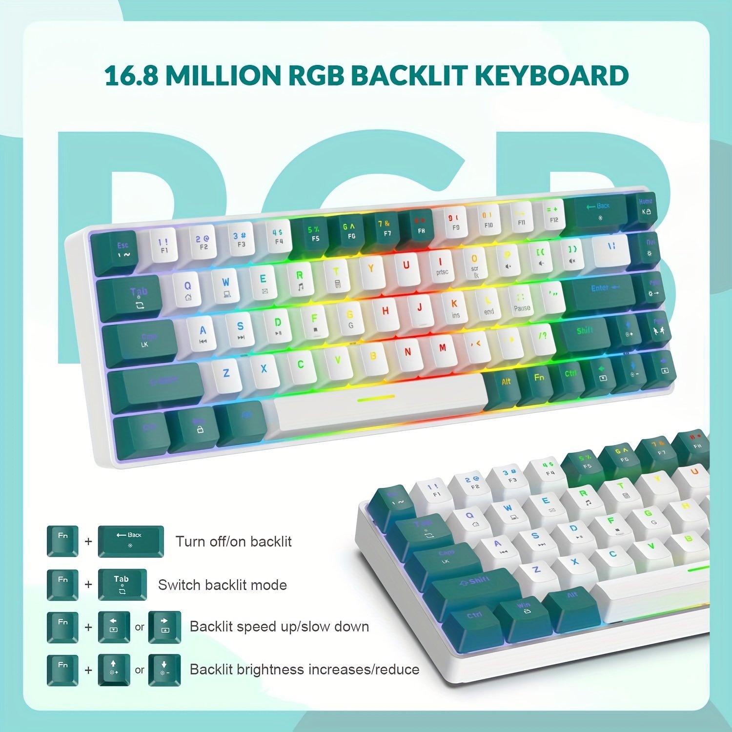Ergonomic RK-T8PR0 65% Mechanical Gaming Keyboard & Mouse Combo with RGB LED Backlight, Anti-Ghosting TKL Design, Coiled Cable, Blue Switches - Perfect for PS4, PS5, Xbox, PC, Mac Gamers
