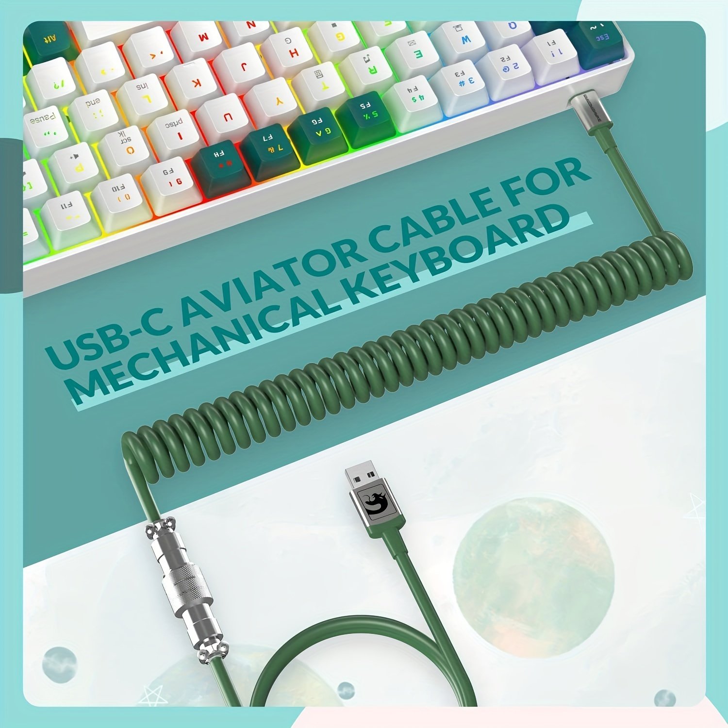 Ergonomic RK-T8PR0 65% Mechanical Gaming Keyboard & Mouse Combo with RGB LED Backlight, Anti-Ghosting TKL Design, Coiled Cable, Blue Switches - Perfect for PS4, PS5, Xbox, PC, Mac Gamers