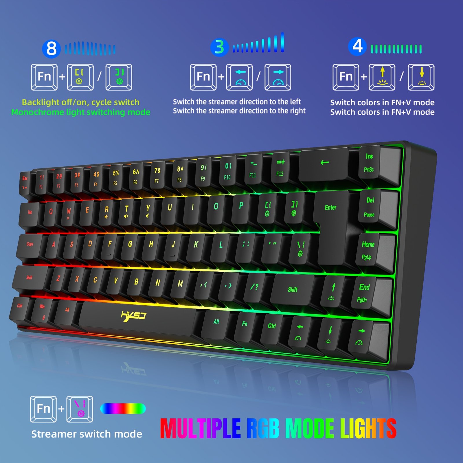 HXSJ Ergonomic 68-Key Mini Wired Keyboard with RGB Backlight and Optical Gaming Mouse, ABS Material, Compatible with PS4, Xbox, PC, Laptop, Mac - No Battery Required
