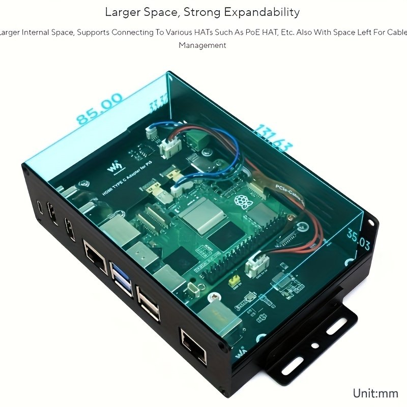 Waveshare Raspberry Pi 5 Mini-Computer Kit - Multi-Functional, Aluminum Alloy Case with PCIe Adapter Option