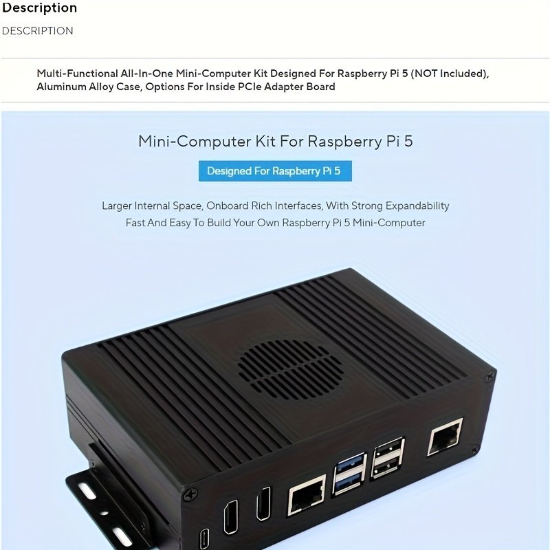 Waveshare Raspberry Pi 5 Mini-Computer Kit - Multi-Functional, Aluminum Alloy Case with PCIe Adapter Option