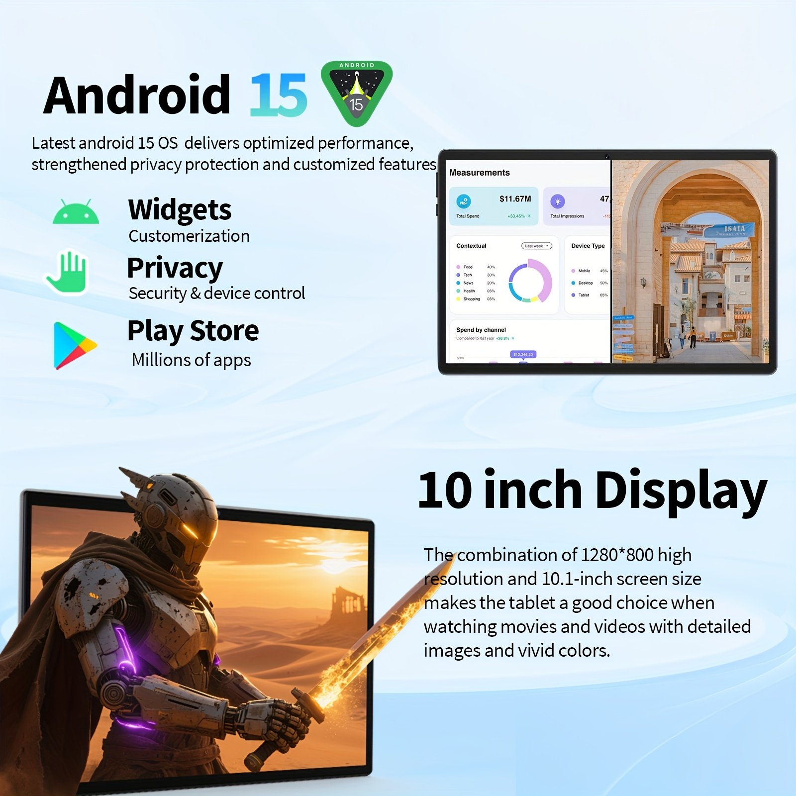 Relndoo Newest Android 15 2-in-1 Tablet 10.1 Inch with Keyboard, Mouse, Case, Stylus, 12GB(4+8) RAM 64GB ROM, WiFi 6, 6000mAh Battery, HD IPS Screen, Support 1TB Micro SD Expansion (without Micro SD card), for Home & Entertainment | Power Adapter Not
