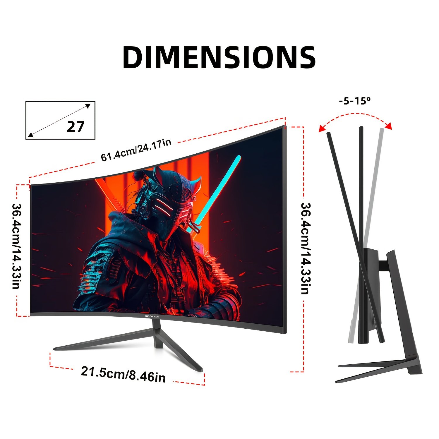 SOOANN 27-inch Curved Gaming Monitor 1800R 180Hz 1ms - Image 2