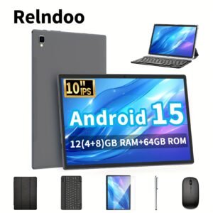 Relndoo Newest Android 15 2-in-1 Tablet 10.1 Inch with Keyboard