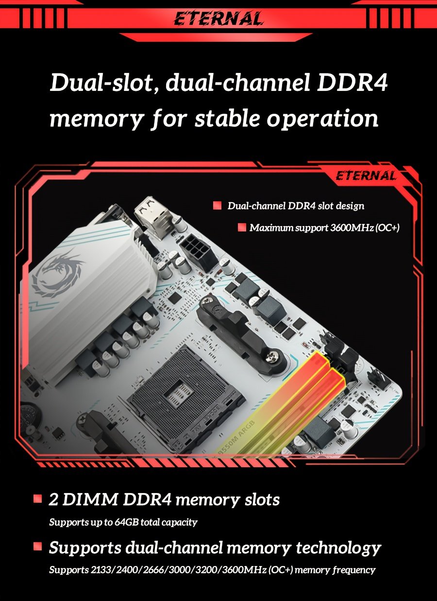 SOYO B550m ARGB Motherboard for AMD Ryzen 3-5 Series Processors, M-ATX Gaming & Streaming PC Build with RGB Lighting, PCIe 4.0, Dual M.2 NVMe/SATA SSD Slots, USB 3.2 Gen1, 1Gbps LAN & VGA Included (Compatible with Ryzen 3000/4000/5000 Series)