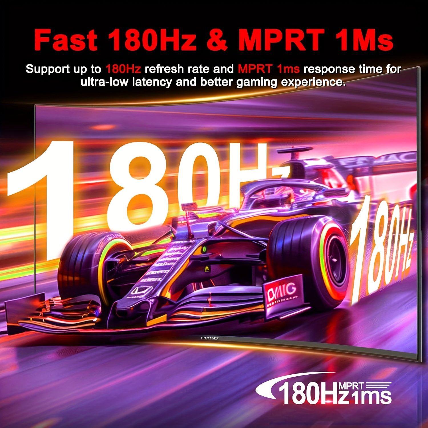 SOOANN 27-inch Curved Gaming Monitor 1800R 180Hz 1ms MPRT FHD 1080P AdaptiveSync Compatible with PS5/Xbox, Eye Care Technology, Tilt Adjustable, DisplayPort/HDTV, UK Plug (1 DP Cable Included), Gaming Setup | Sleek Frameless Design | Wide Viewing Angle