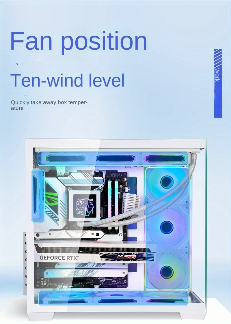 Stylish Gaming PC Case with E-ATX/ATX/M-ATX/ITX Motherboard Compatibility and 360 Water Cooling Support