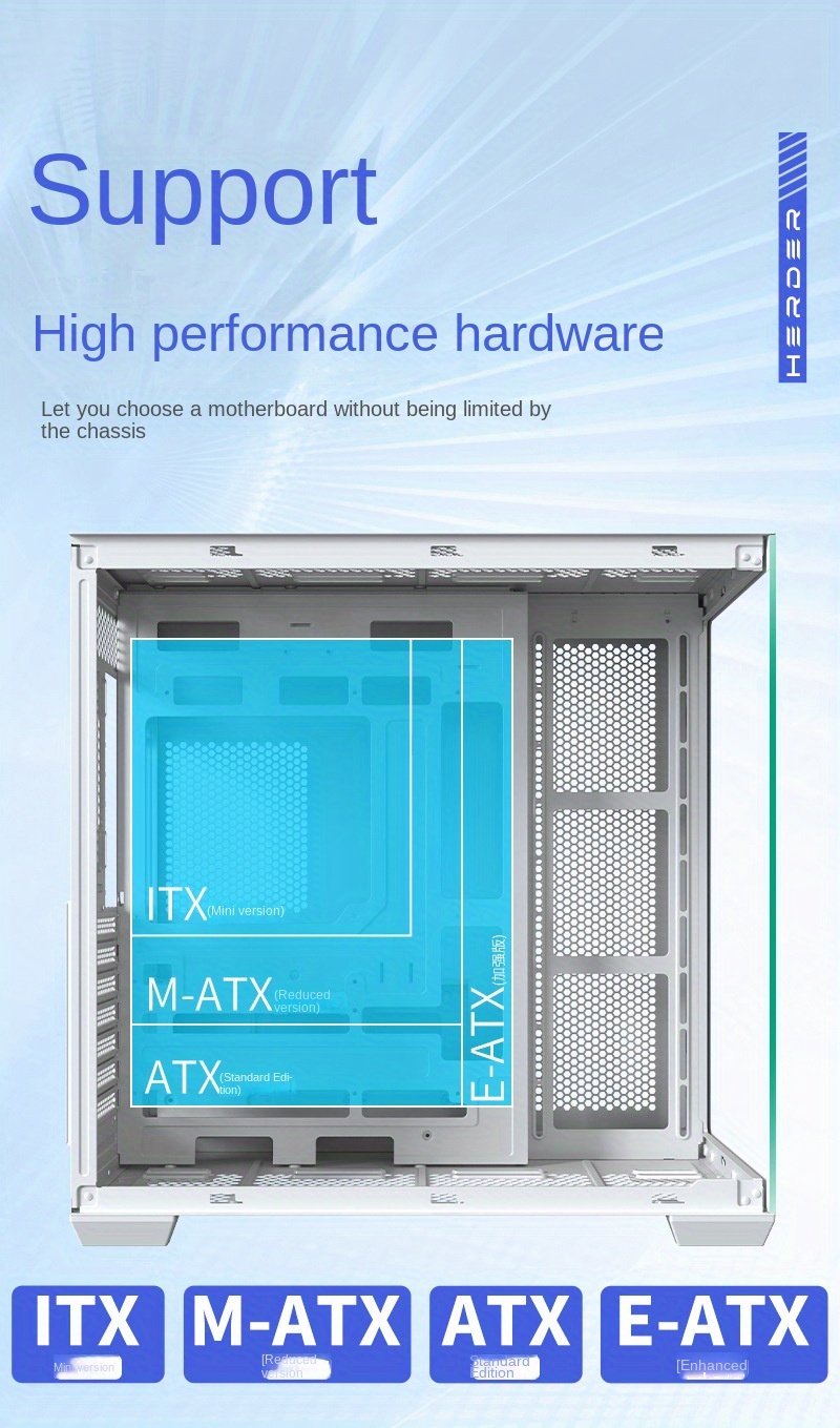Stylish Gaming PC Case with E-ATX/ATX/M-ATX/ITX Motherboard Compatibility and 360 Water Cooling Support